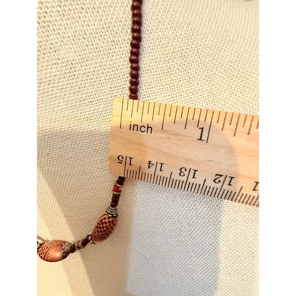 Vintage Brown Beaded Tribal Style Necklace 18”